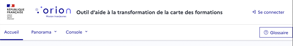 Menu principal d'Orion lors d'une connexion en tant qu'utilisateur « grand public »