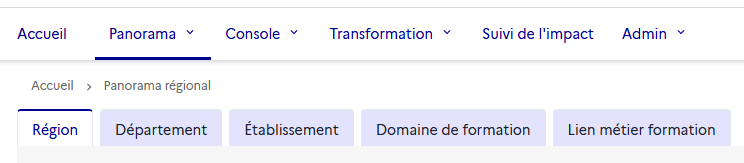 Détail des onglets de la section « Panorama »