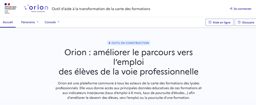 Page d’accueil d’Orion