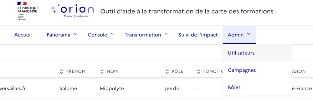 Accès à la page « Utilisateurs » du menu « Admin »