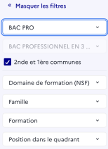 Volet de filtres sur les formations