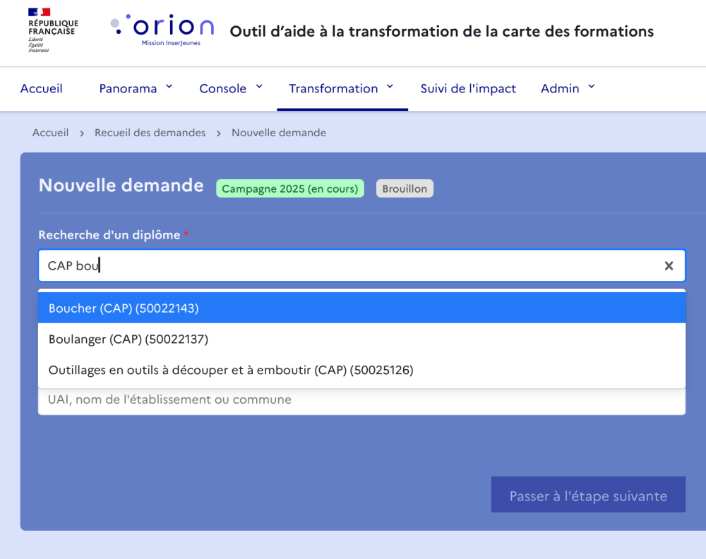 Sélection de la formation