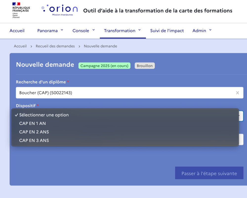 Sélection du dispositif