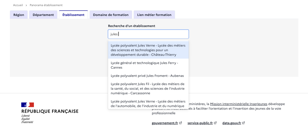 Recherche d'un établissement