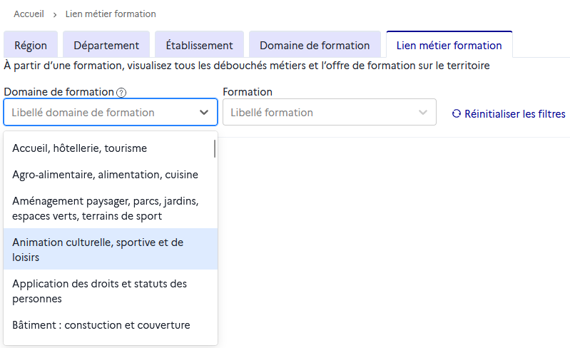 Recherche d'un lien métier formation